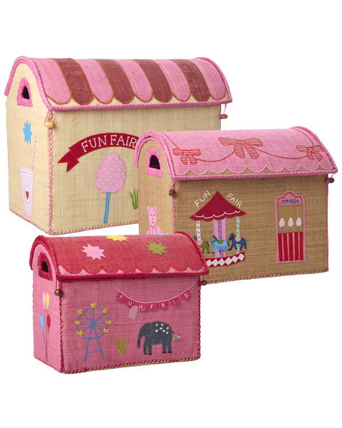 Raffia Storage Houses - Pink Fun Fair - Set of 3 - Rice Kids