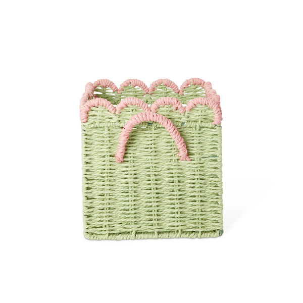 Small Storage Basket - Green with Pink Scallop - Foldable - Rice Kids