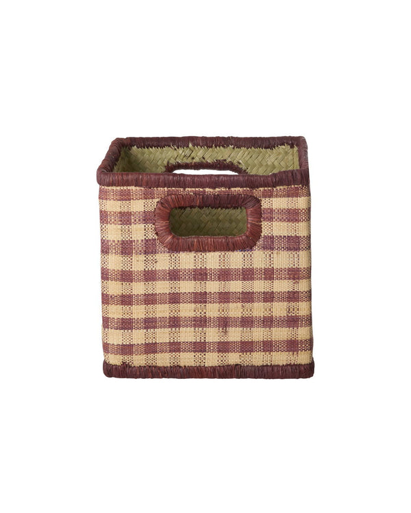 Small Raffia Storage Basket - Brown Checks - Rice Kids