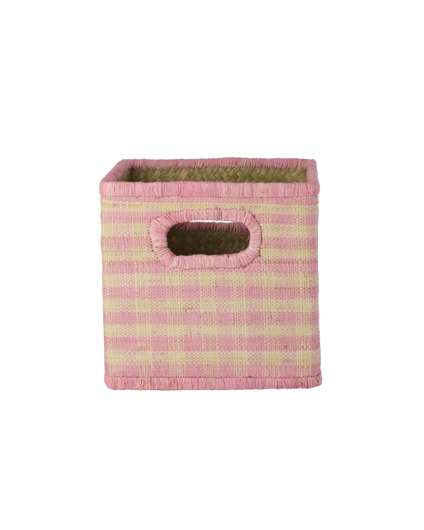Small Raffia Storage Basket - Pink Checks - Rice Kids