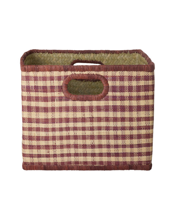 Large Raffia Storage Basket - Brown Checks - Rice Kids