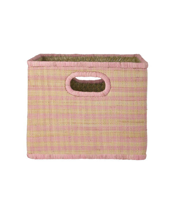 Large Raffia Storage Basket - Pink Checks - Rice Kids