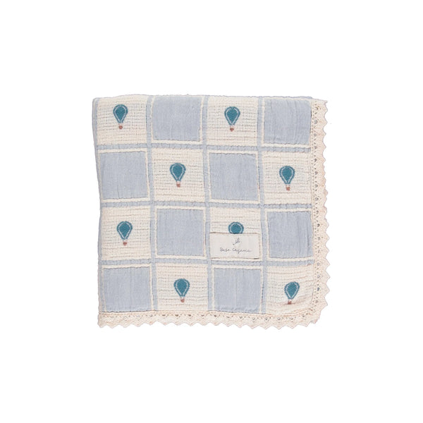 Hot Air Balloon Patchwork Blanket - Blue - Bebe Organic