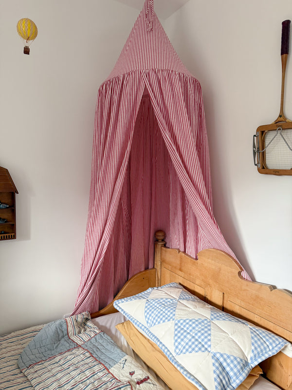 Striped Bed Canopy - Cranberry Red