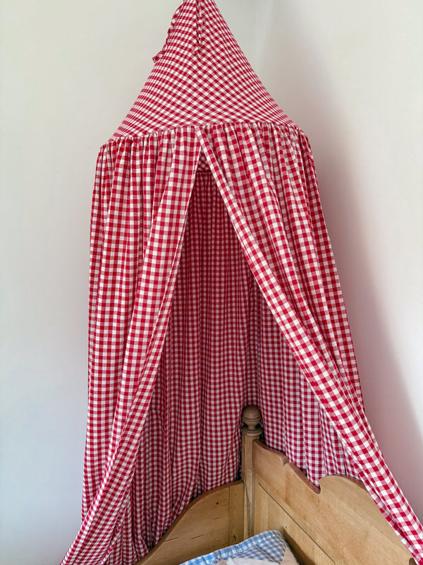 Gingham Bed Canopy - Cranberry Red
