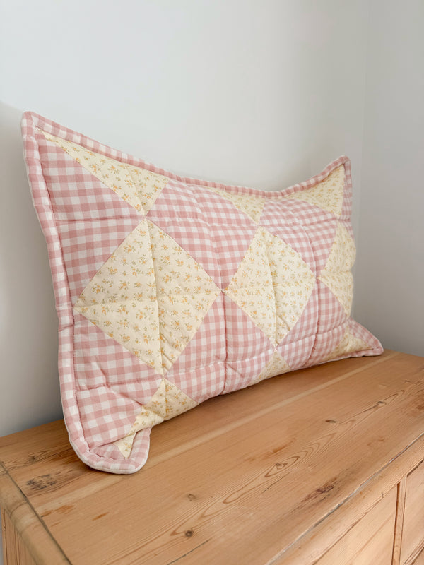 Patchwork Pillowcase - Blossom Pink Gingham + Buttercream Bloom