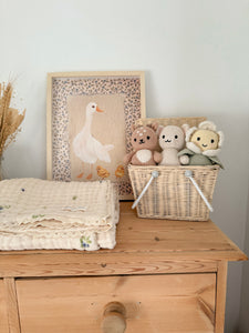 The Heirloom Blanket - Blueberries - 9 Layer Gauze Blanket with Lace Trim - Buttermilk