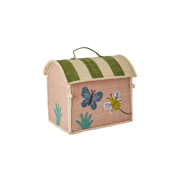 Small Raffia Storage House - Soft Pink Butterfly - Rice Kids