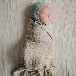 Organic Cotton Muslin Swaddle Blanket - Pastel Blooms - Mushie