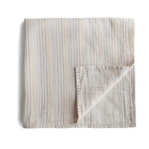 Organic Cotton Muslin Swaddle Blanket - Retro Stripes - Mushie