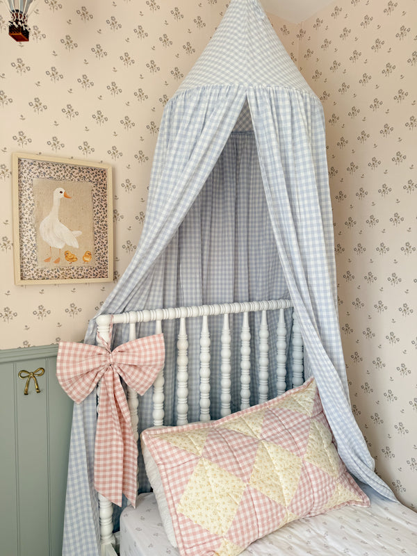 Gingham Bed Canopy - French Powder Blue
