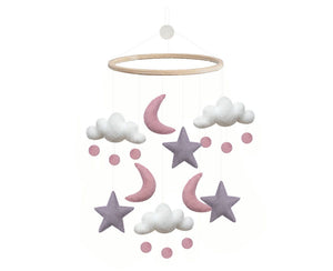 Clouds Moon + Star Baby Mobile - Pink + Purple - Gamcha