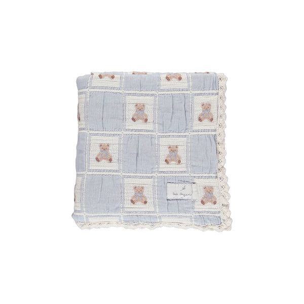 Teddy Patchwork Blanket - Blue - Bebe Organic