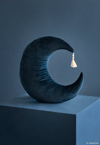 Pierrot Moon Velvet Cushion - Night Blue - Nobodinoz