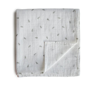 Organic Cotton Muslin Swaddle Blanket - Leaves - Mushie