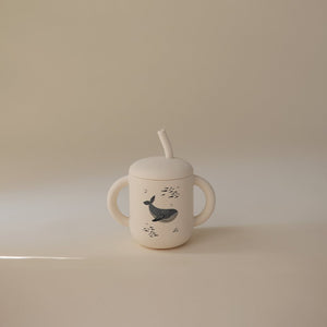 Silicone Training Cup + Straw - Whales - Mushie