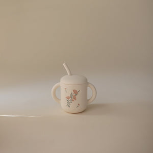 Silicone Training Cup + Straw - Pink Flowers - Mushie