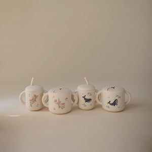 Silicone Training Cup + Straw - Whales - Mushie