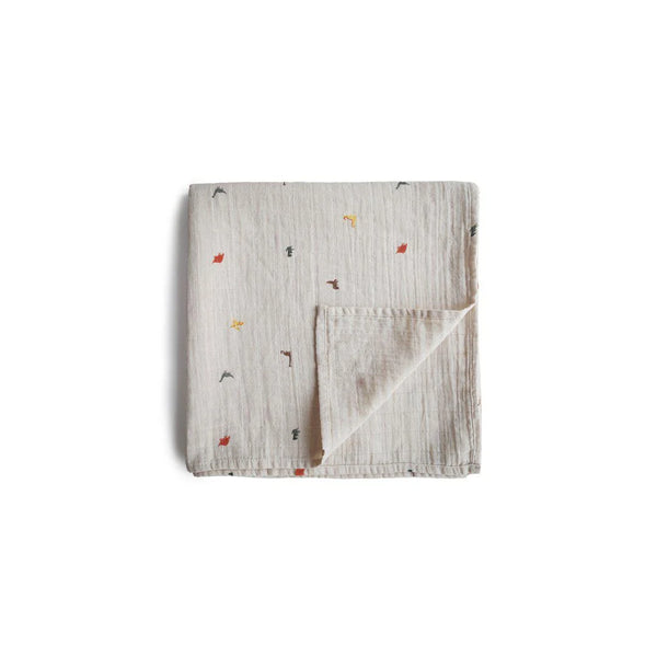 Organic Cotton Muslin Swaddle Blanket - Dinosaurs - Mushie
