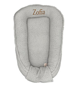 Personalised Teddy Boucle Baby Nest - Grey