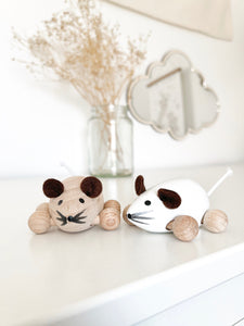 Wooden Mouse Toy - Natural/White